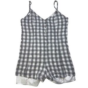 Sugar Lips Gingham Plaid Button Romper M Pajama Loungewear Cottagecore Casual